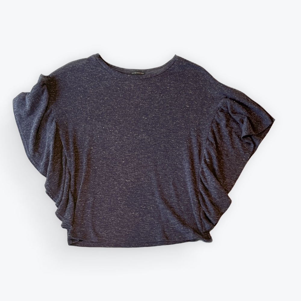 Women's Heathered Navy Blue Ruffle Sleeve Top Size XS